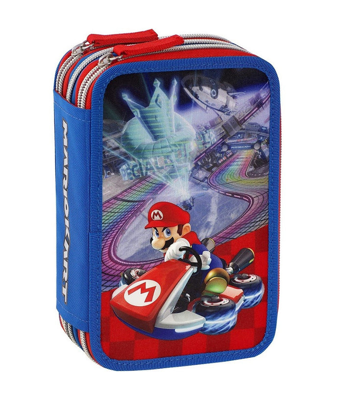 Astuccio Corredo Con 3 Zip Mariokart Portapastelli Penna Cancellabile Scuola         