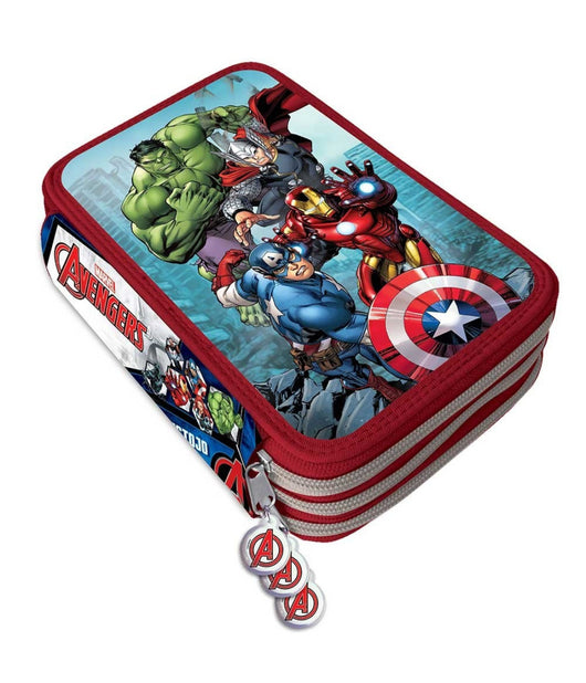 Astuccio Portapastelli Scuola 3 Zip Avengers Accessoriato Con Pastelli Pennarelli         