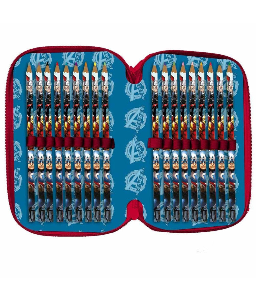 Astuccio Portapastelli Scuola 3 Zip Cerniera Avengers Supereroi Accessoriato         