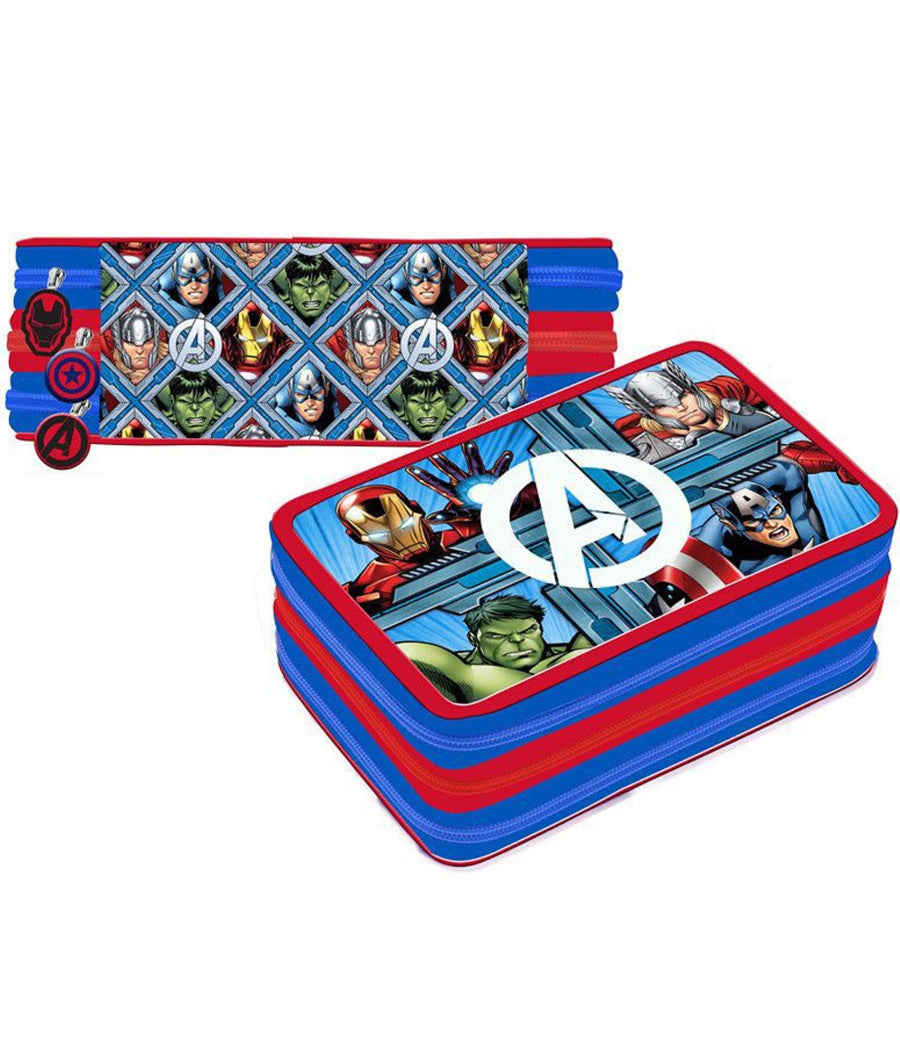 Astuccio Portapastelli Scuola 3 Zip Cerniera Avengers Supereroi Accessoriato         