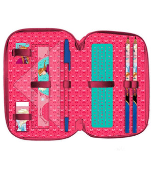 Astuccio Portapastelli Scuola 3 Zip Frozen Accessoriato Con Pastelli Pennarelli         