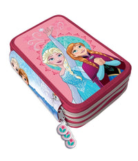 Astuccio Portapastelli Scuola 3 Zip Frozen Accessoriato Con Pastelli Pennarelli         