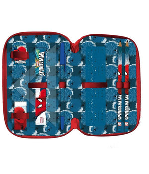 Astuccio Portapastelli Scuola 3 Zip Spiderman Con Accessori Pastelli Pennarelli         