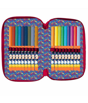 Astuccio Portapastelli Scuola 3 Zip Topolino Accessoriato Pastelli Pennarelli         