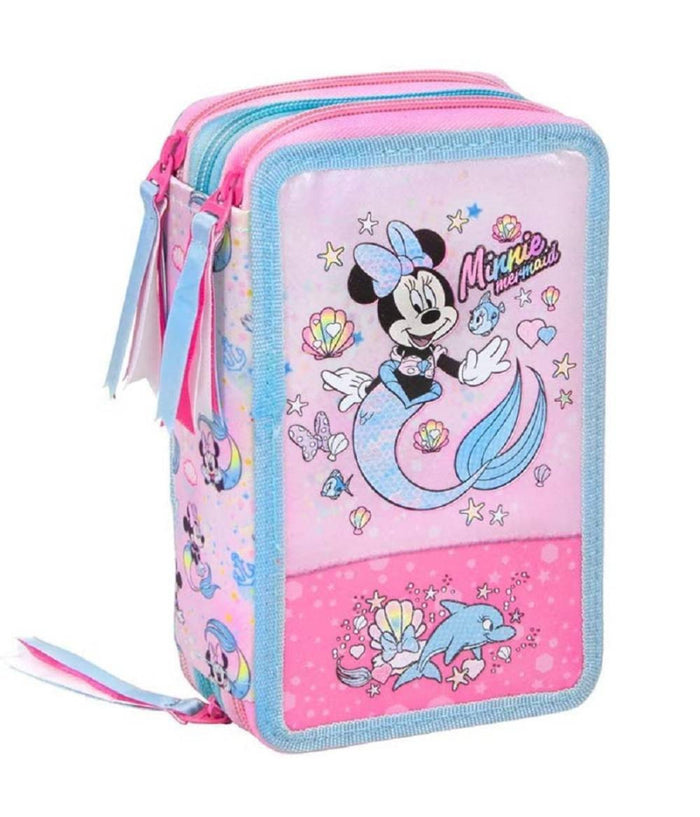 Astuccio Scuola Minnie Mouse Multiscomparto 3 Zip Pennarelli Giotto 20x13x6cm         