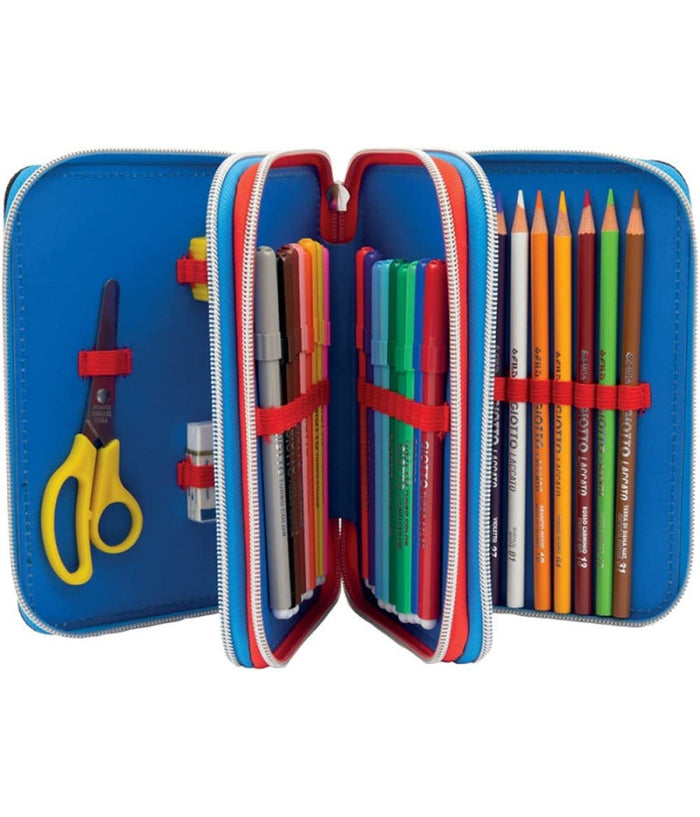 Astuccio Triplo 3 Scomparti Zip 3 Piani Scuola Power Play Portapastelli         