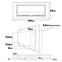 Augusto - Caminetto a bioetanolo da incasso con 2 bruciatori da 1.5L. Camino a bioetanolo in acciaio inox e vetro temperato. 110x54 cm colore nero