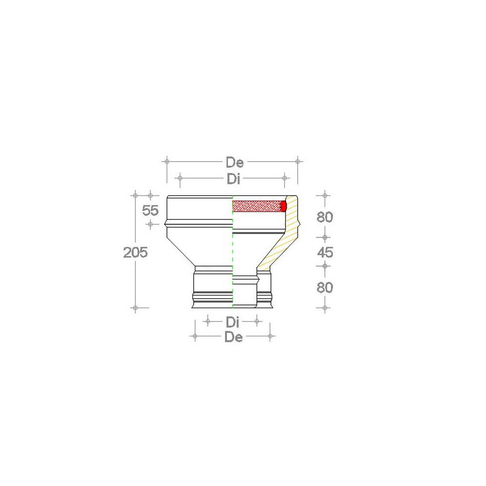 Aumento inox doppia parete da di 130 - de 180 mm a di 200 - de 250 mm