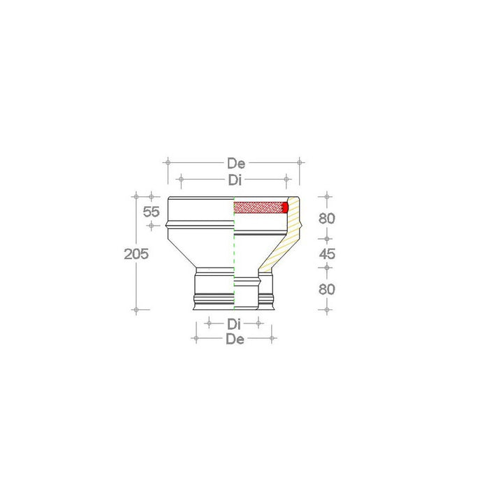 Aumento inox doppia parete da di 80 - de 130 mm a di 150 - de 200 mm