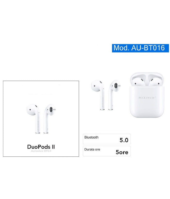 Auricolare Bluetooth Bt5.0 Cuffie Duopods Ii Senza Fili Per Smartphone Au-bt016         