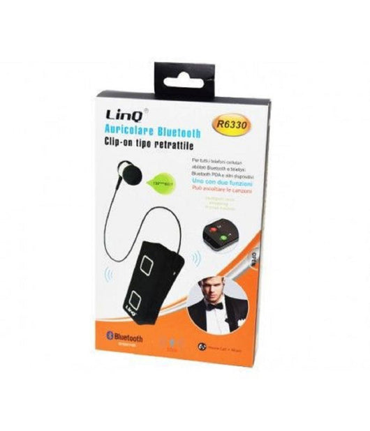 Auricolare Stereo Bluetooth 10m Wireless Con Clip-on Da Collo Retrattile R6330         