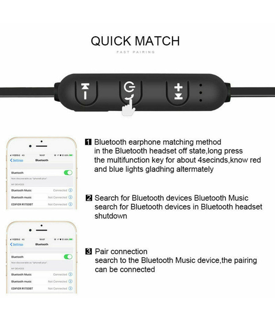 Auricolari Bluetooth Magnetici Cuffie Sportive Wireless Stereo Xt-6 Fitness         