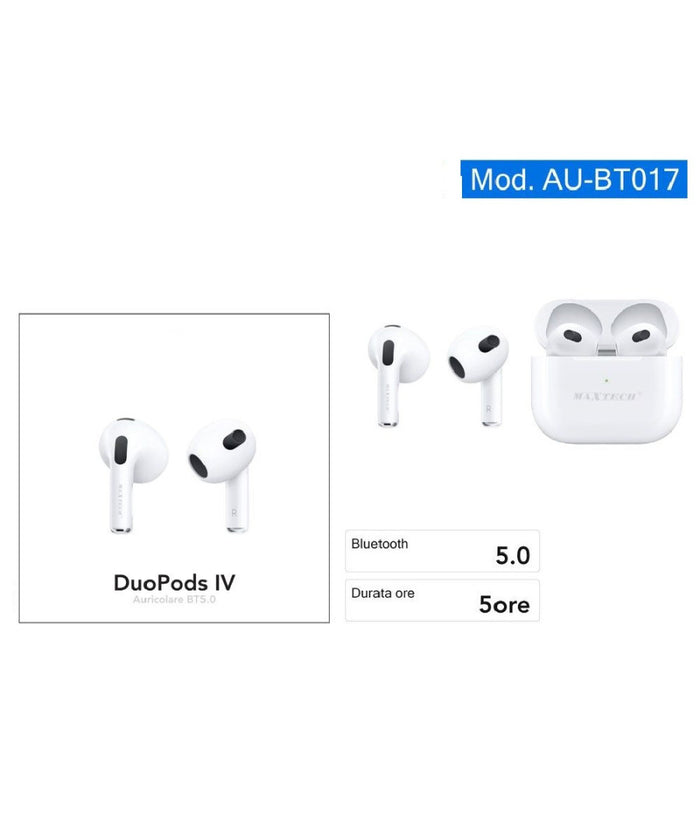 Auricolari Bluetooth Stereo Senza Fili Bt5.0 Duopods Iv Per Smartphone Au-bt017         