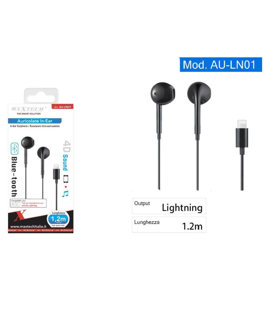 Auricolari Cuffie Con Connettore Lightning Per Iphone Ipad Ipod Maxtech Au-ln01         