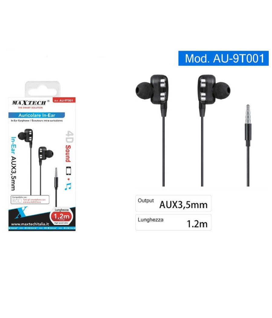 Auricolari Cuffie In-ear Aux 3,5mm Cavo 1.2mt Alta Velocità  Smartphone Au-9t001         