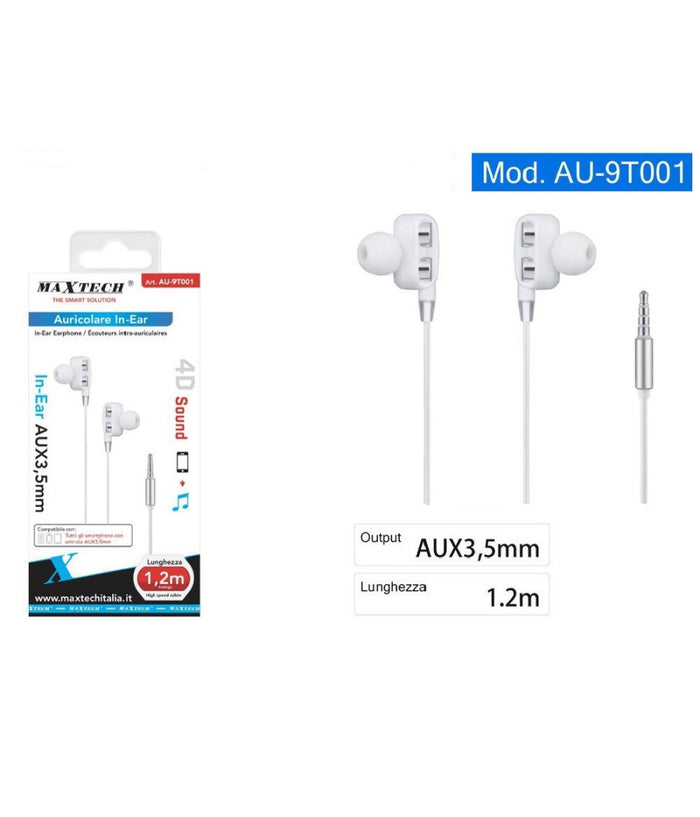 Auricolari Cuffie In-ear Aux 3,5mm Cavo 1.2mt Alta Velocità  Smartphone Au-9t001         