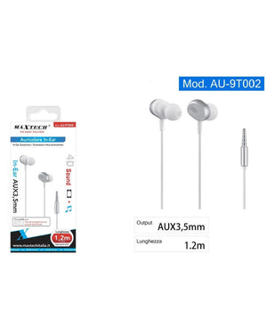 Auricolari Cuffie In-ear Aux 3,5mm Per Smartphone Filo 1,2 Mt Suono 4d Au-9t002         