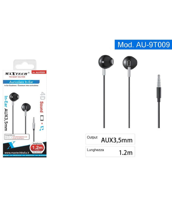 Auricolari Cuffie In-ear Filo 1,2 Metri Connettore Aux 3,5mm Smartphone Au-9t009         