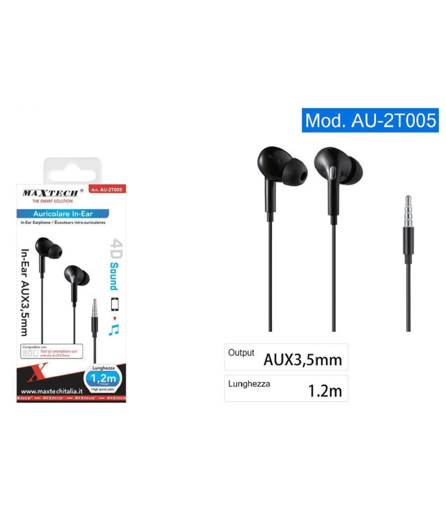 Auricolari In-ear Cuffie Aux 3.5mm Cavo Alta Velocità  1.2mt Smartphone Au-2t005         