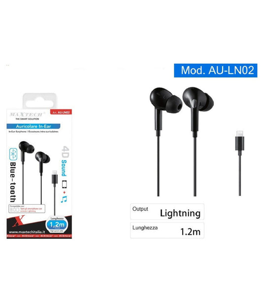 Auricolari In Ear Cuffie Connettore Lightning Iphone Ipad Ipod Bluetooth Au-ln02         