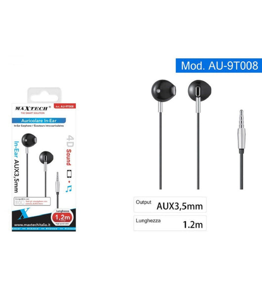 Auricolari In-ear Cuffie Filo 1,2mt Connettore Aux 3,5mm Per Smartphone Au-9t008         