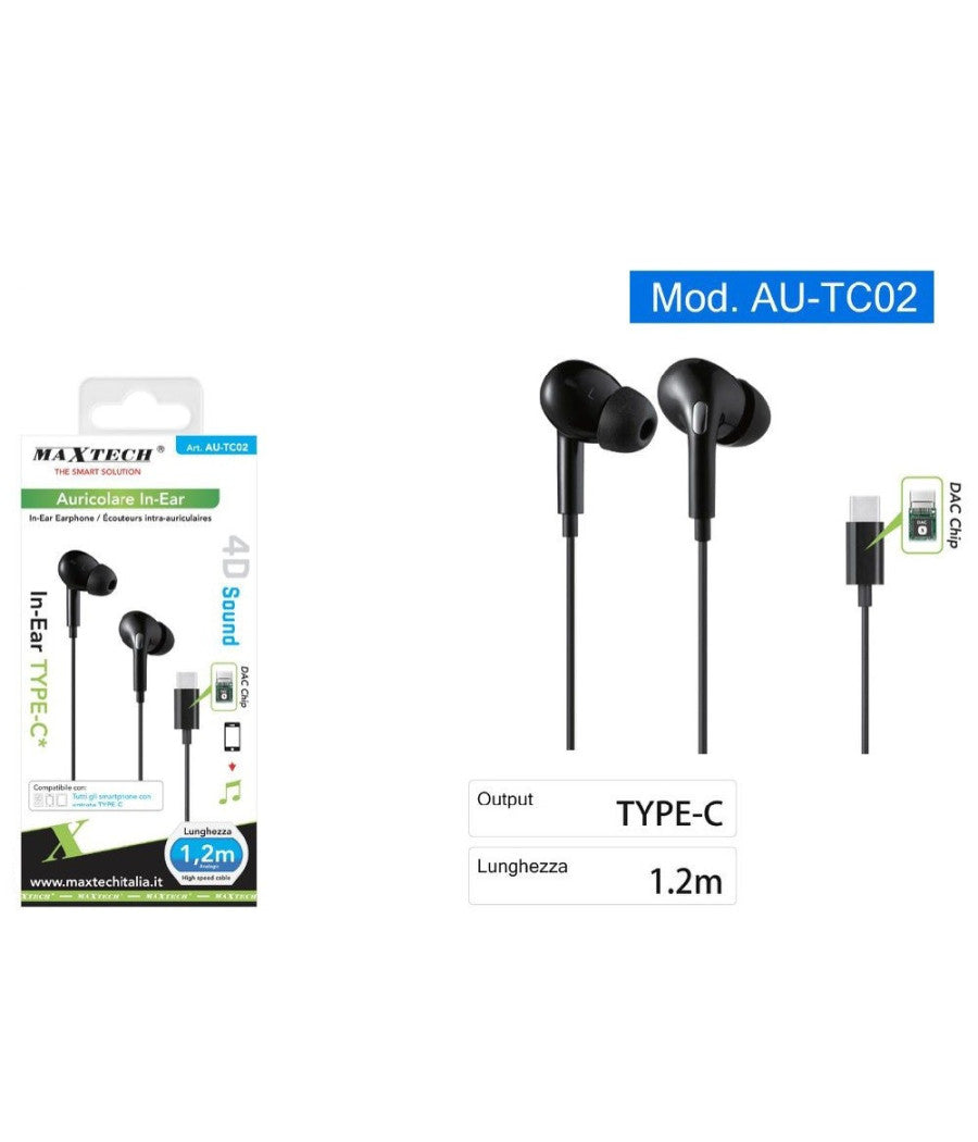 Auricolari Stereo In-ear Cuffie Connettore Type-c Dac Chip Smartphone Au-tc02         