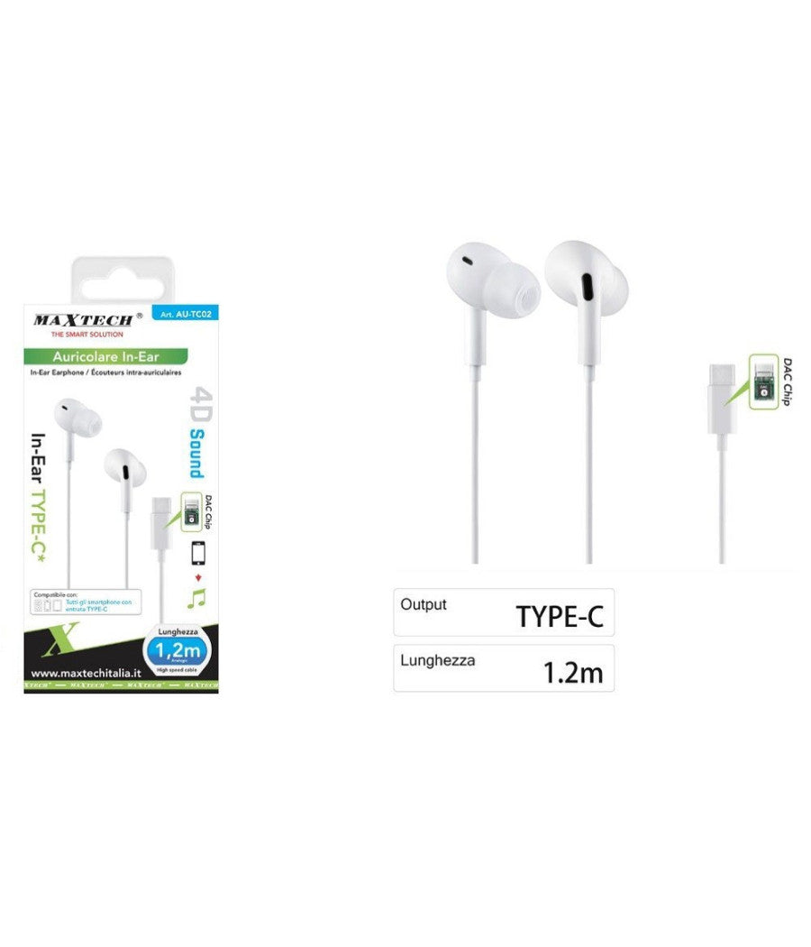 Auricolari Stereo In-ear Cuffie Connettore Type-c Dac Chip Smartphone Au-tc02         