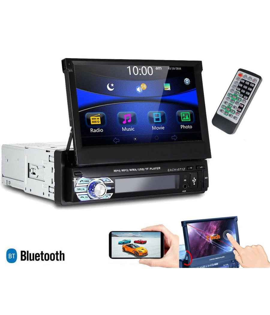 Autoradio 1 Din Con Schermo A Scomparsa 7 Stereo Auto Touch Bluetooth Gps Usb Sd         