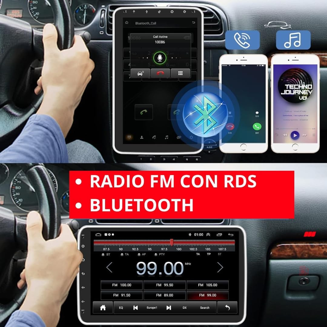 Autoradio Android 1 Din, Radio Carplay Wireless con schermo touch da 10,1 Pollici