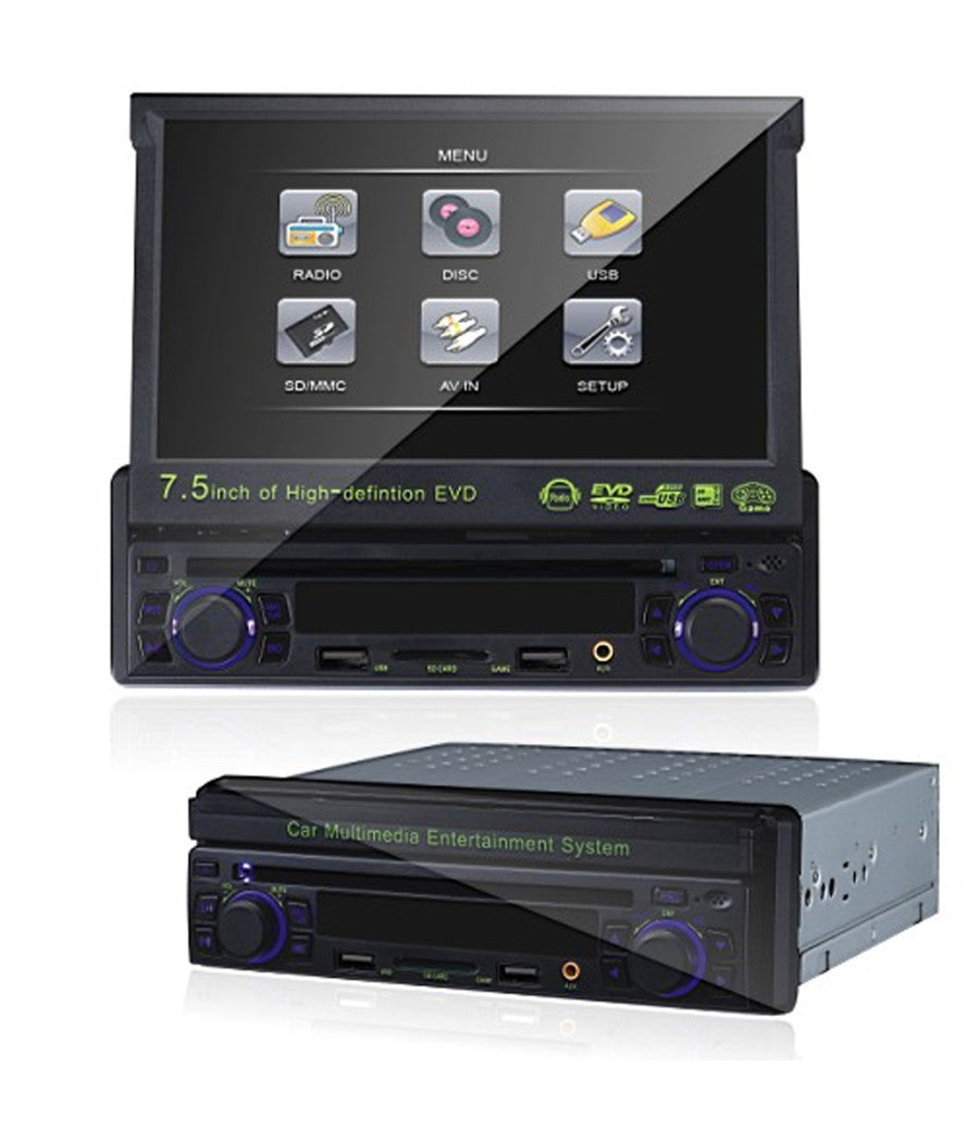 Autoradio Dvd Stereo 1 Din Display Scomparsa 7.5 Radio Mp3 Aux Usb Sd Av         