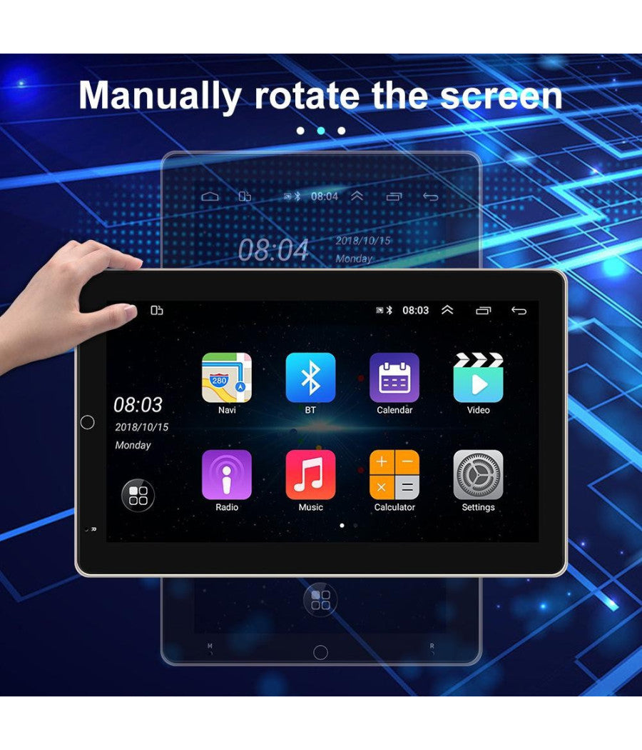 Autoradio Girevole Android 10" Radio Mp5 Player Bluetooth Wifi Gps Mirror Link         