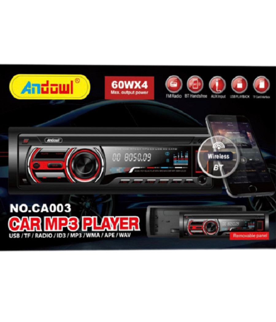 Autoradio Lettore Mp3 Ca003 Audio Per Auto Universale 1 Din Bluetooth Wireless         