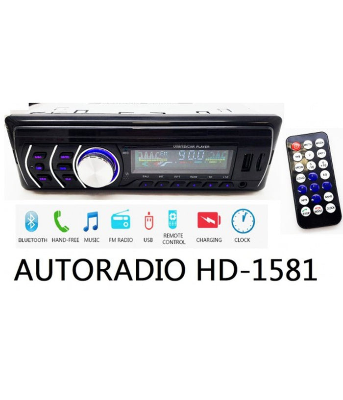 Autoradio Stereo Bluetooth Fm Auto Mp3 Usb Sd Card Aux Radio Con Telecomando         