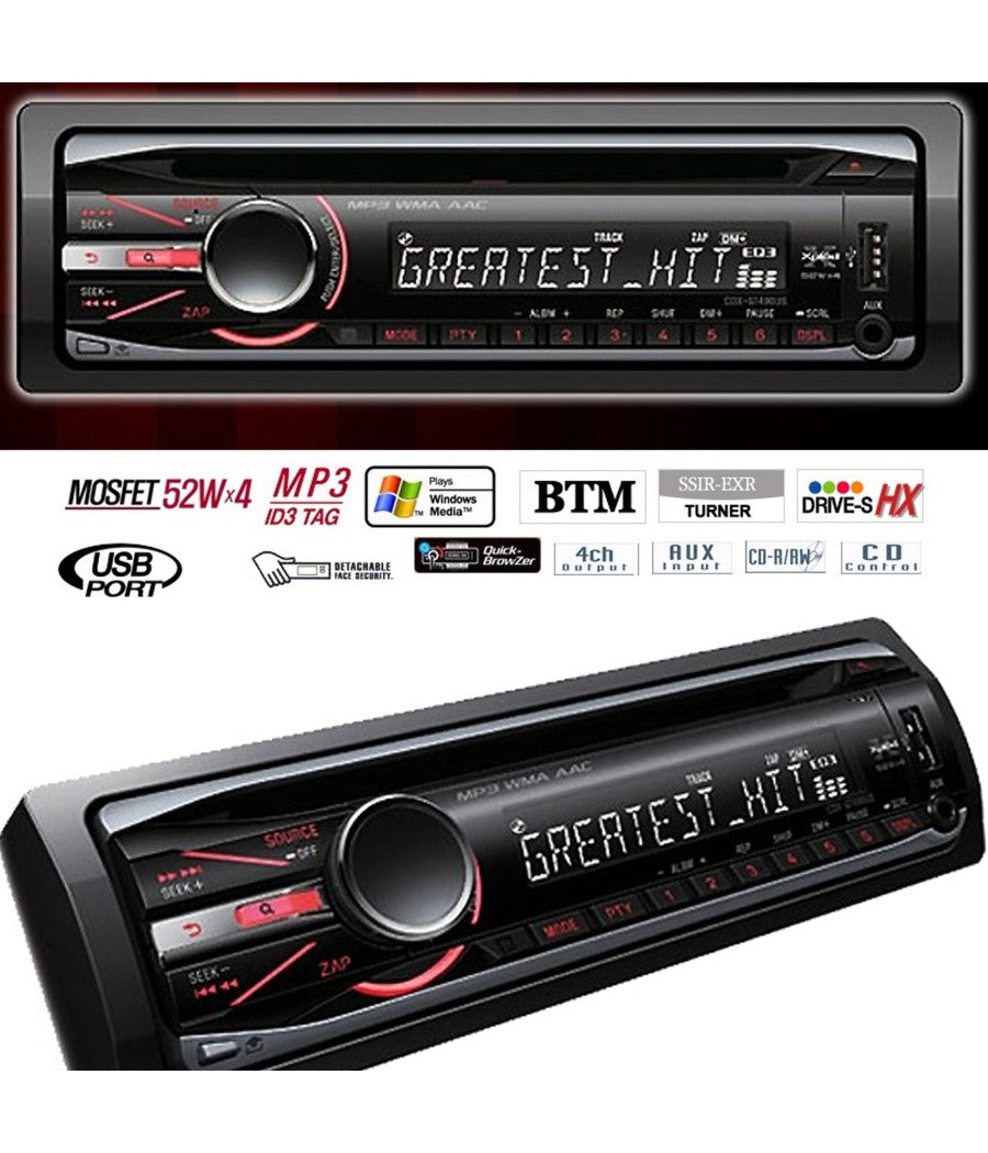 Autoradio Stereo Frontalino Estraibile Fm Mp3 Usb Sd Cd Dvd Lcd 52wx4 Id3 Tag Hx         