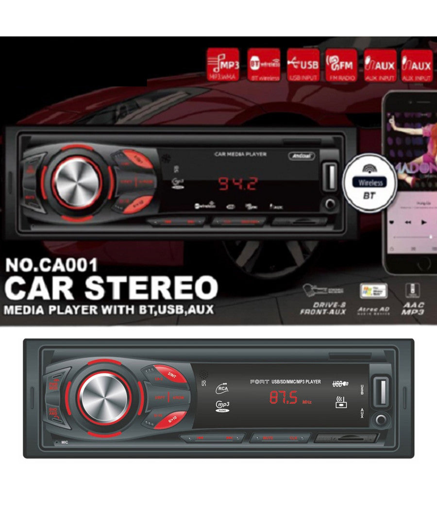 Autoradio Stereo Sistema Audio Per Auto Universale 1 Din Bluetooth/aux/usb Ca001         