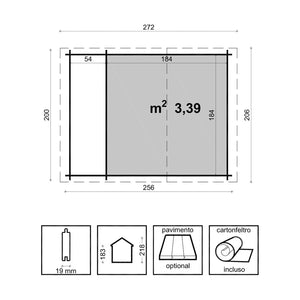 Ava - casetta da giardino con legnaia in legno di pino 265x250 cm