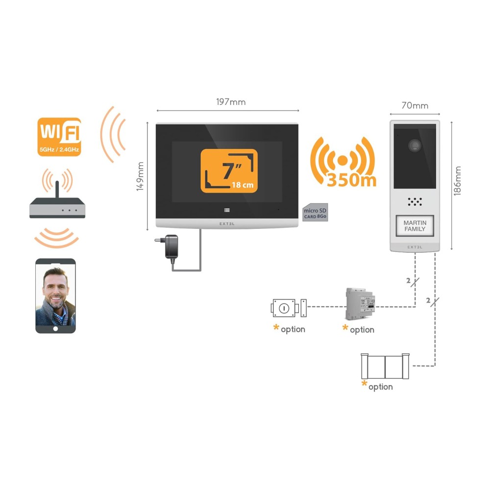 Avidsen wave 2 videocitofono senza fili wireless con schermo da 7 portata 350 metri