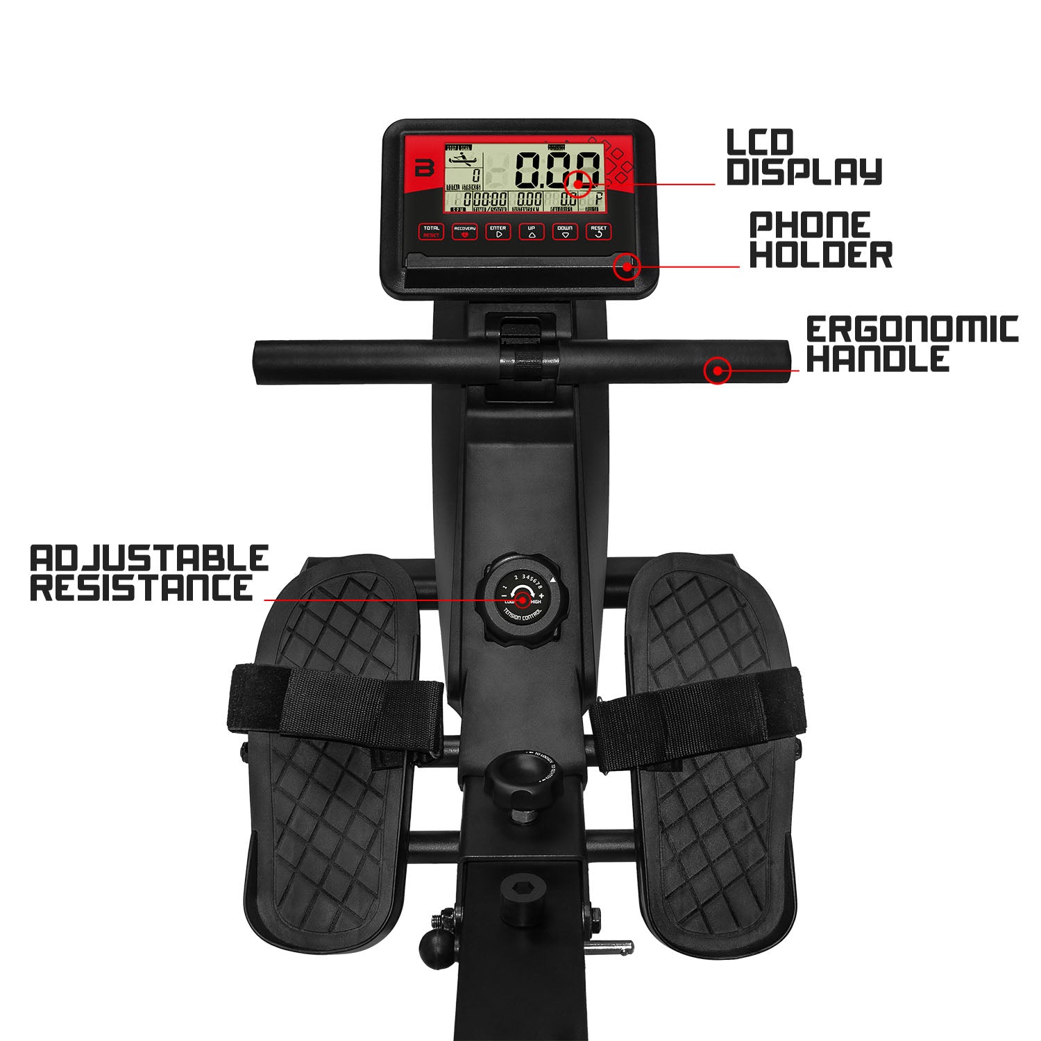 AVION 8000 - Vogatore a resistenza magnetica con volano da 8 kg. 8 livelli di resistenza, display lcd, sensori di movimento, supporto per tablet