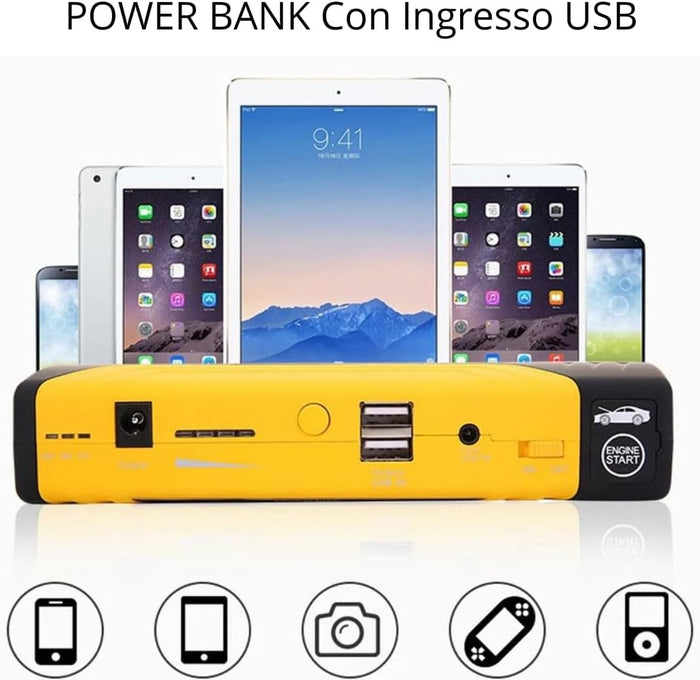 Avviatore di Emergenza Portatile con Batteria 15000 mAh, Booster Avviamento Auto