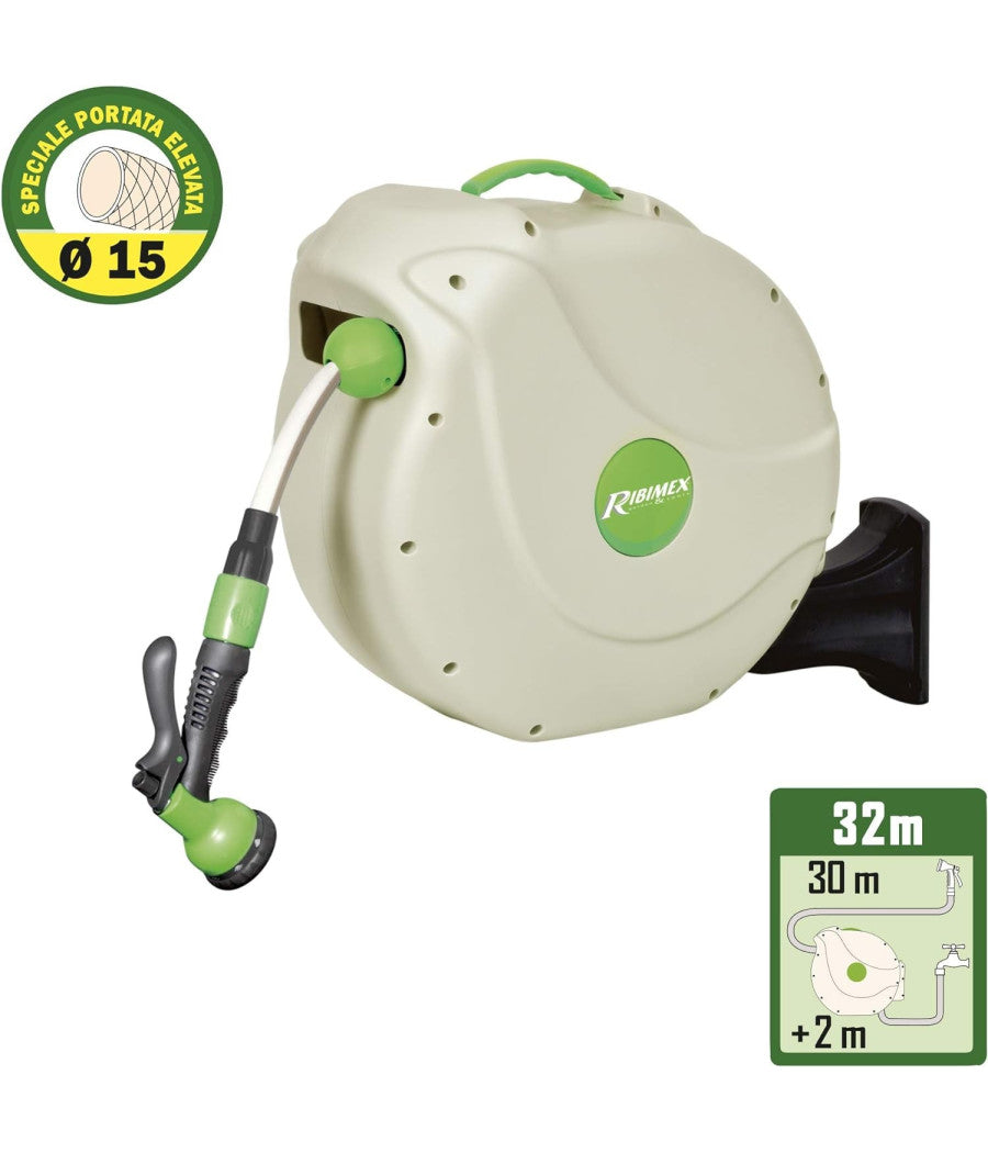 Avvolgitubo Automatico Acqua 30 Metri Ribimex Prd32p Con Fissaggio A Parete         