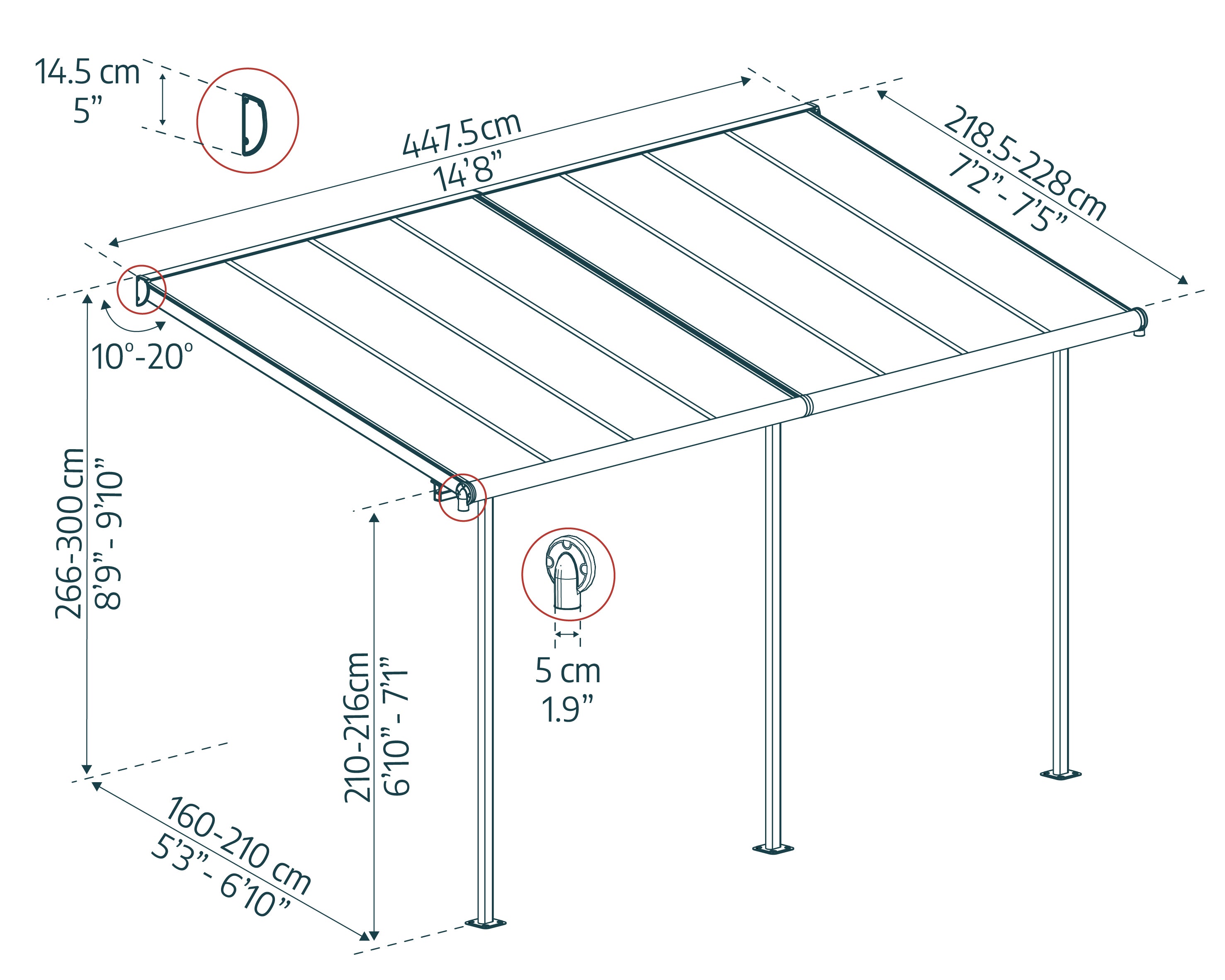 Pergola Sierra Addossata in Alluminio  2.3X4.5 m Bianco