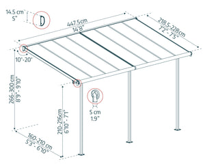 Pergola Sierra Addossata in Alluminio  2.3X4.5 m Bianco