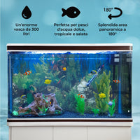 Acquario 300 Litri con Armadietto Bianco e Kit con Fondale, Piante e Ghiaia Blu