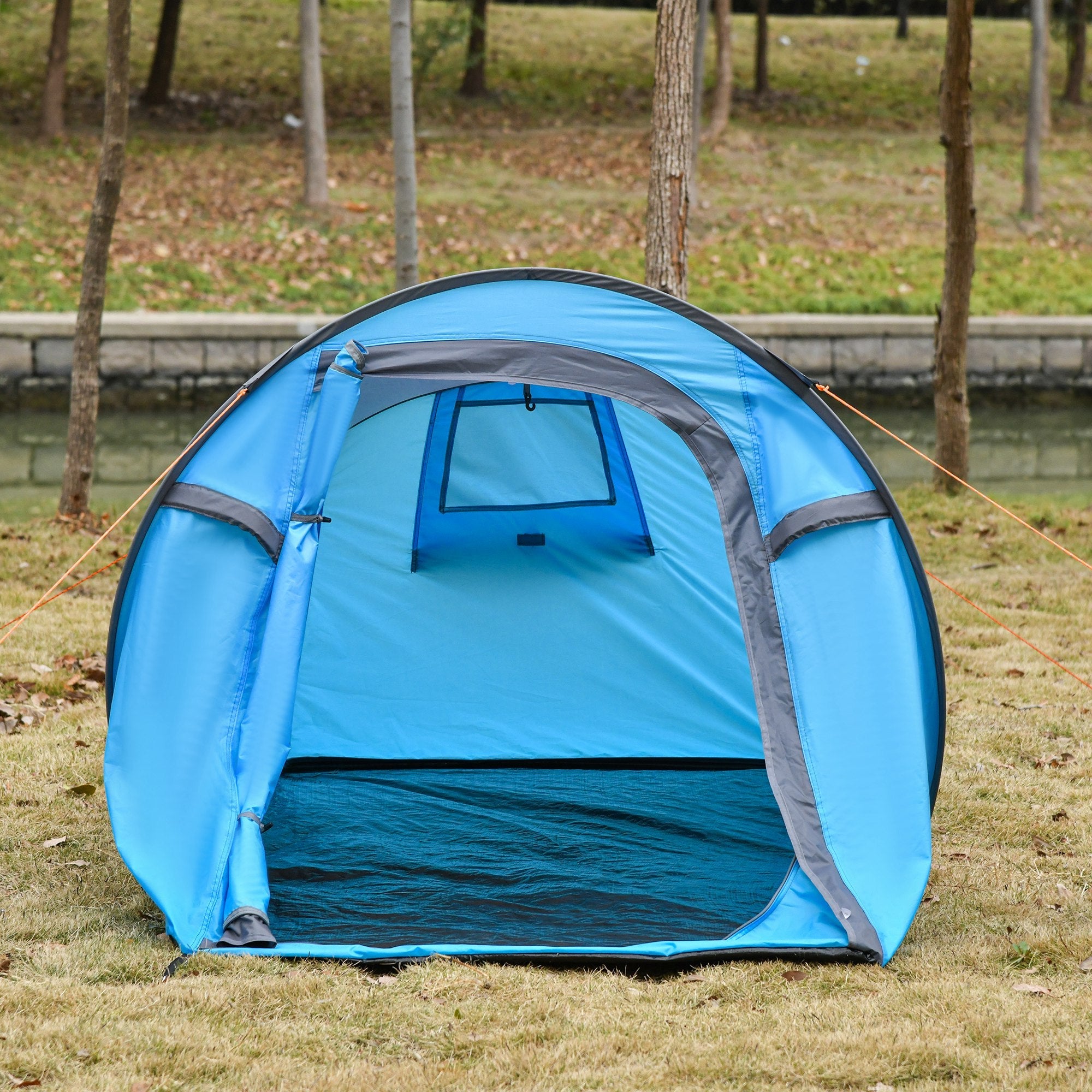 Tenda da Campeggio a Cupola con 2 Finestre e Design Pop-Up a Igloo 220x108x110 cm in Poliestere Blu