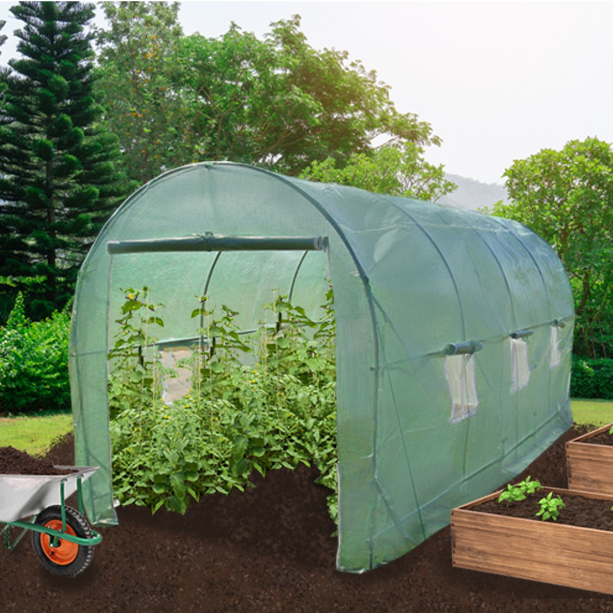 Serra da Giardino a Tunnel da Esterno in Polietilene Resistente alla Corrosione e Raggi UV Telaio in Ferro Galvanizzato per Piante Giardinaggio - 19mm - 5m x 2m