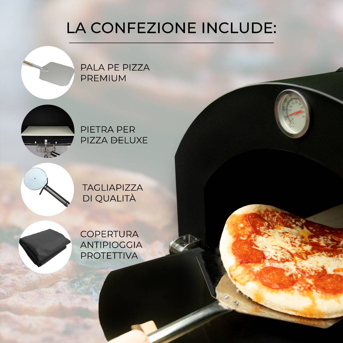 Forno in Acciaio per Pizza Carne e Pesce con Pala Pizza e Copertura Impermeabile