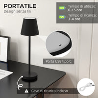 Lampada da Tavolo Portatile ⌀11,2x36,5 cm in Acrilico e Metallo Nero