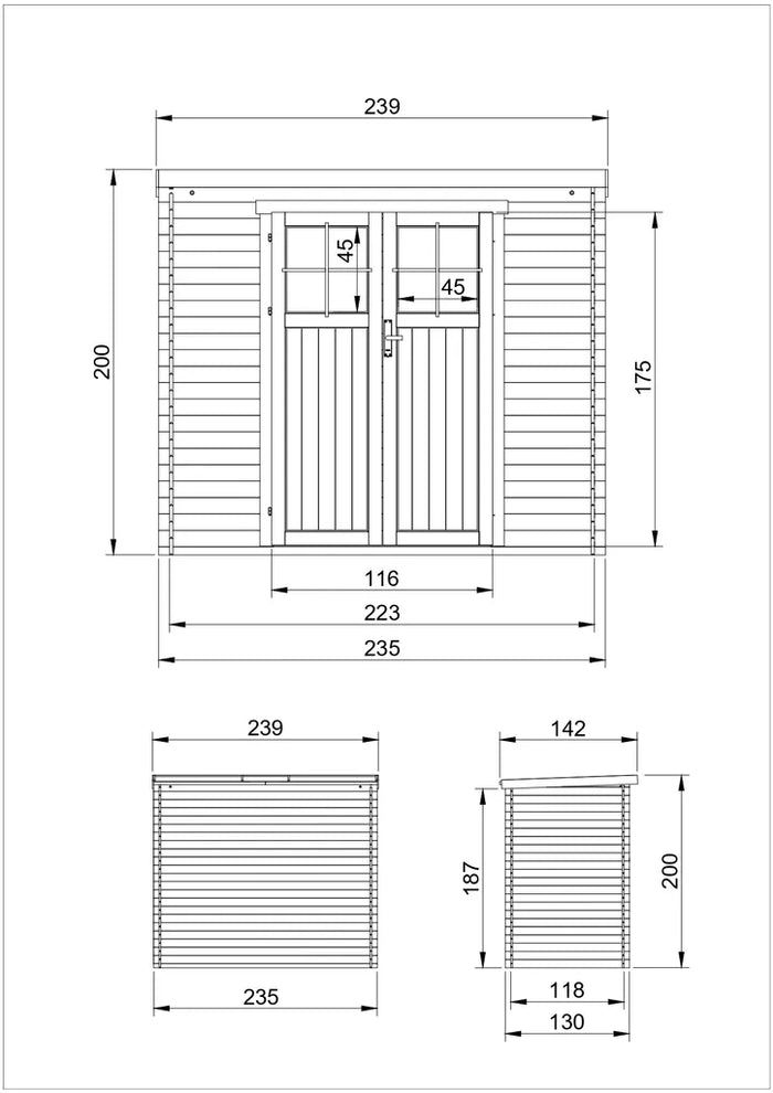 TIMBELA M310F Casetta da Giardino in Legno per esterni con porta con serratura di alta qualità - 239x144x200 cm/2.6m2 