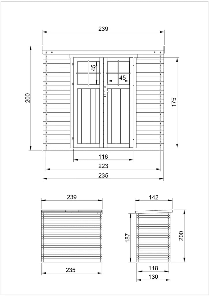 TIMBELA M310F Casetta da Giardino in Legno per esterni con porta con serratura di alta qualità - 239x144x200 cm/2.6m2 