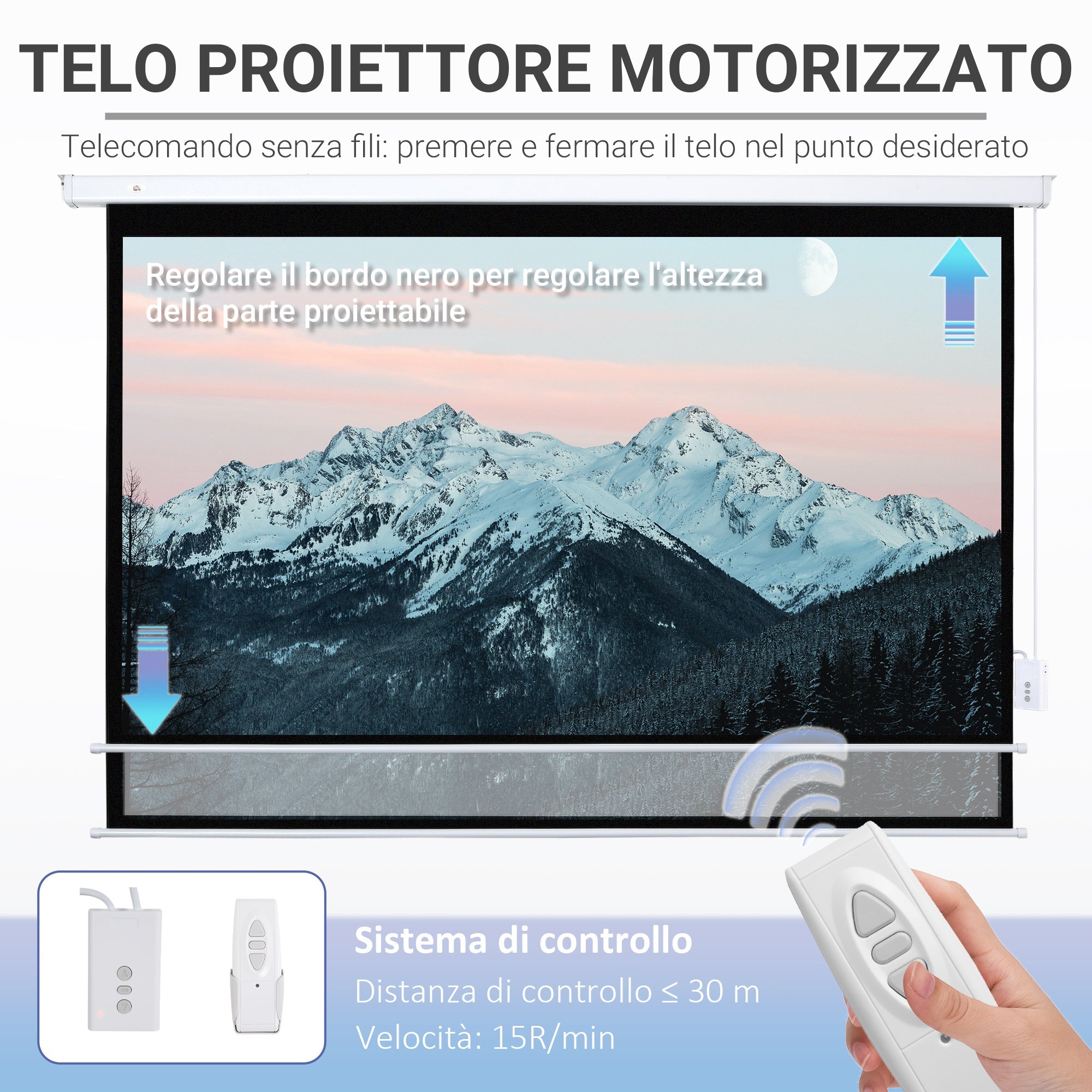 Telo Proiettore 100” 16:9 Portatile 253x7,5x168 cm in PVC e Metallo Bianco